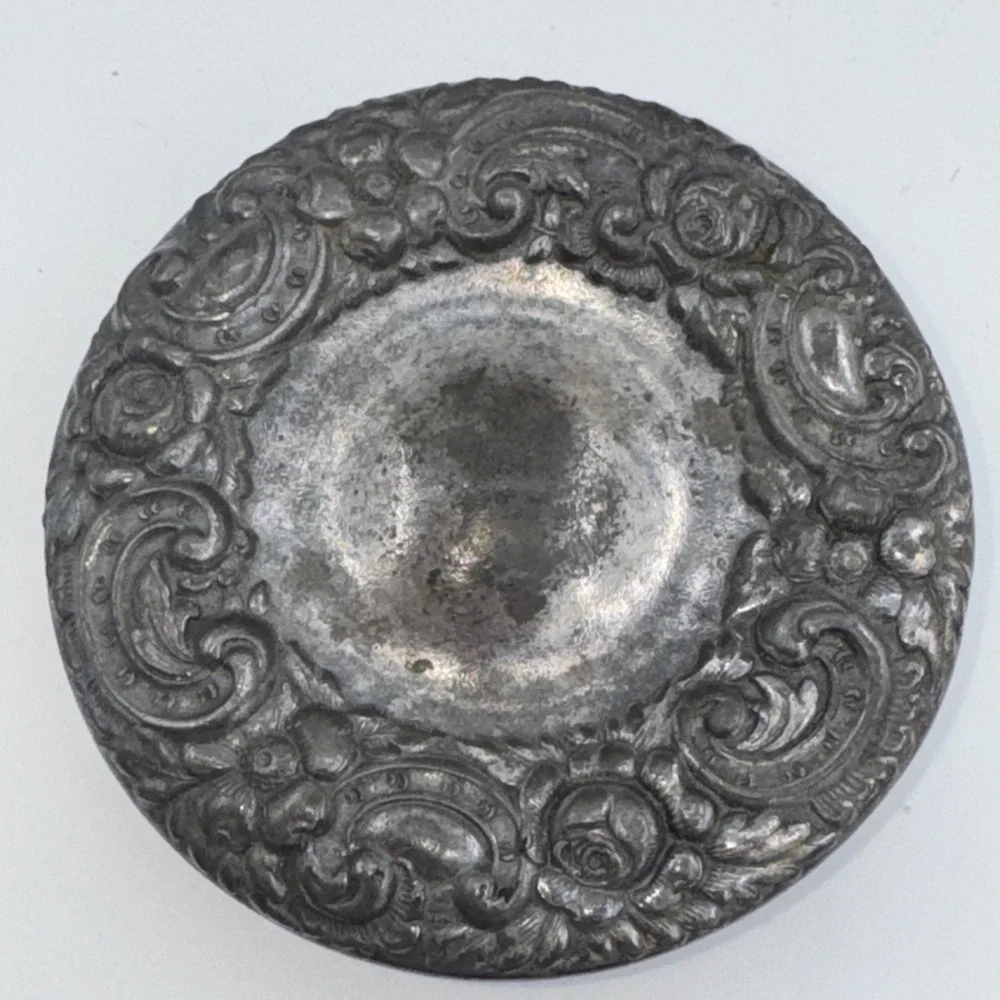 Glass Trinket Vanity Jar Antique Art‎ Nouveau Silverplate Crystal 3.25